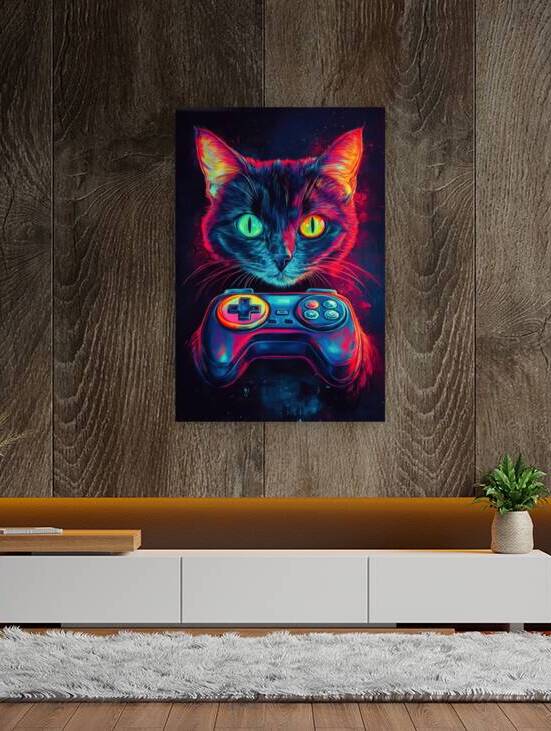 Neon Gamer Cat - Feline Gaming Enthusiast by Matthias Hauser