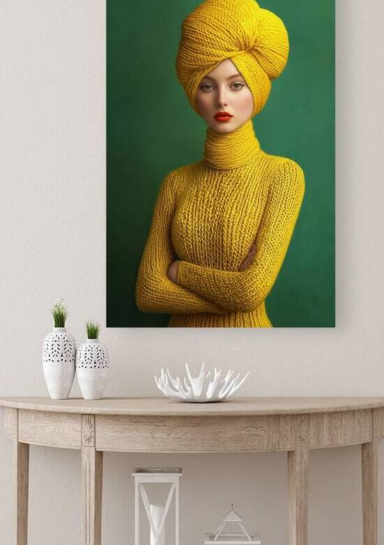 Elegant Woman covered in yellow Yarn by Matthias Hauser