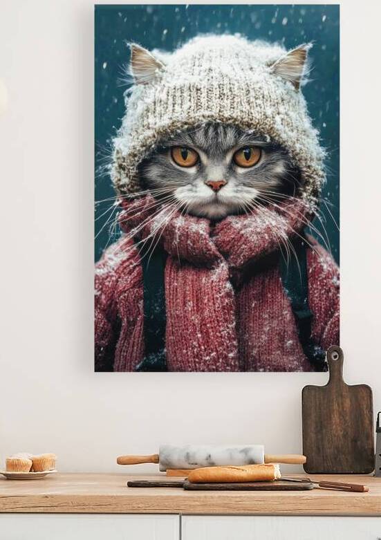 Cozy Winter Cat - Feline in Snowy Gear by Matthias Hauser