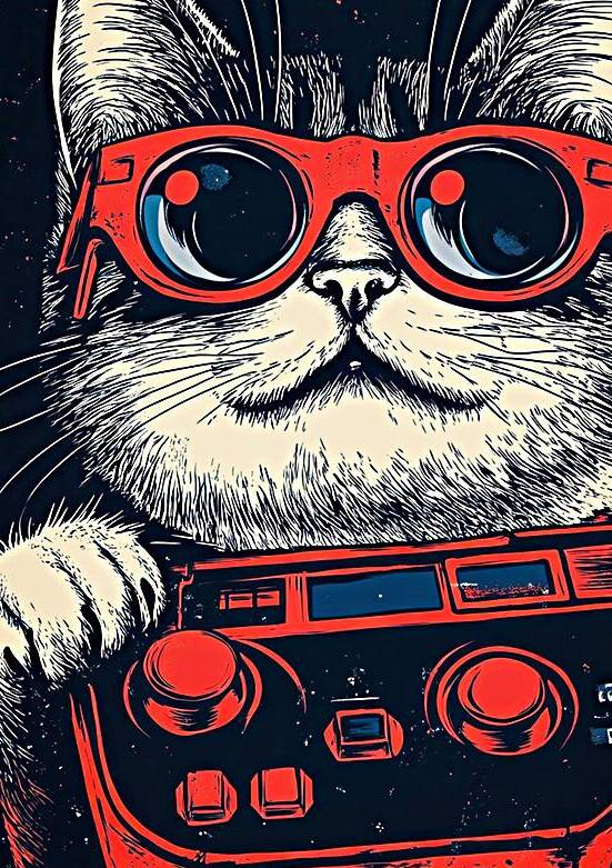 Retro Gamer Cat with Cool Glasses by Matthias Hauser