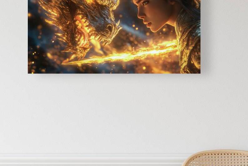 Dragon and Female Warrior - The Fiery Standoff by Matthias Hauser