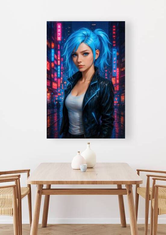 Blue-Haired Cyberpunk Woman - Neon Streets at Night by Matthias Hauser