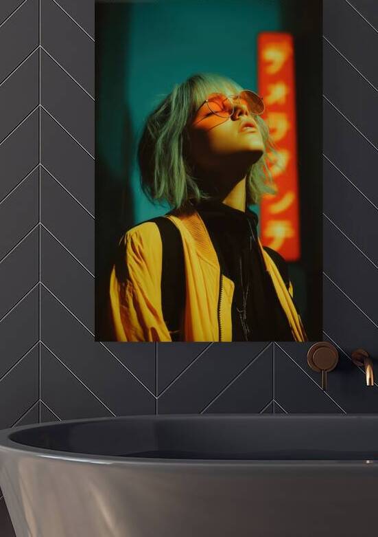 Neon Solitude - Cyberpunk Woman in Sunglasses by Matthias Hauser