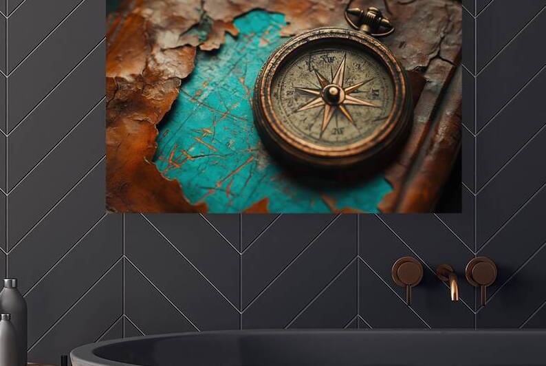 Vintage Compass on Weathered Map - Exploration and Mystery by Matthias Hauser