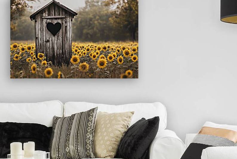 Rustic Outhouse in Golden Sunflower Field 02 by Matthias Hauser