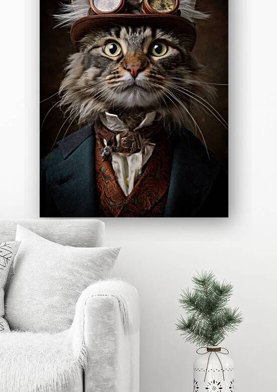 Steampunk Cat Portrait - Victorian Style Feline by Matthias Hauser