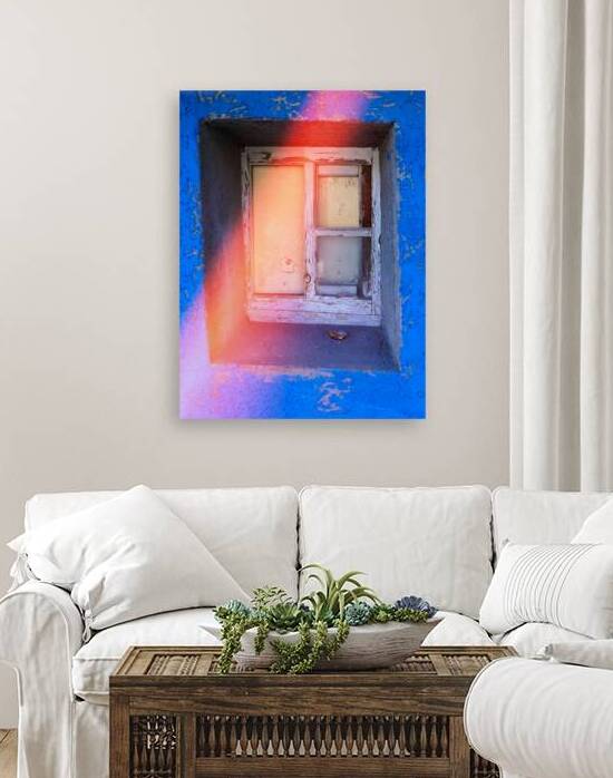 Rustic Window with Light Leak - Blue Wall by Matthias Hauser