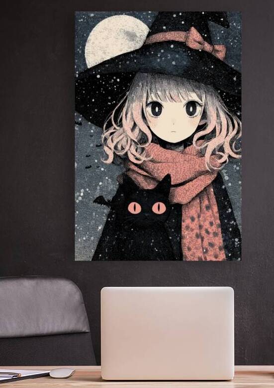 Kawaii Witch and Cat - Snowy Halloween Night by Matthias Hauser
