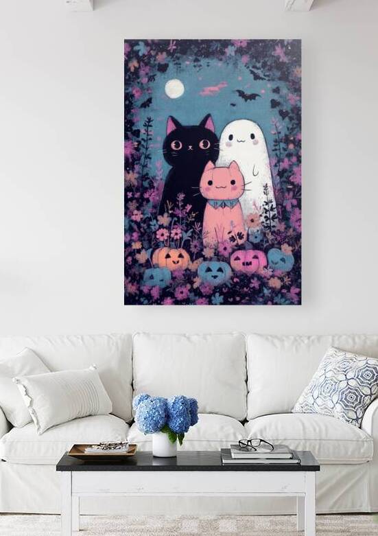Cute Halloween Cats and Ghost with Pumpkins by Matthias Hauser