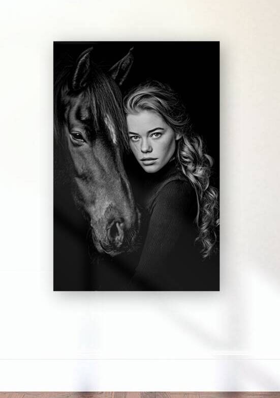 Woman and Horse Portrait Black and White 01 by Matthias Hauser
