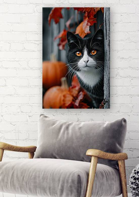 Tuxedo Cat with Autumn Pumpkins by Matthias Hauser