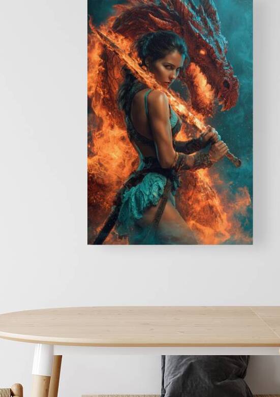 Warrior Woman with Fiery Dragon by Matthias Hauser