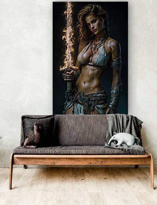 Warrior Woman with Flaming Sword Portrait by Matthias Hauser