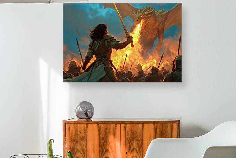 Warrior Leading Army Against Fire Dragon by Matthias Hauser