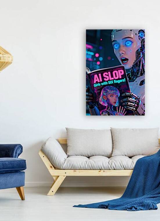 Cyborg Reading Ai Slop Magazine Six Fingers Meme by Matthias Hauser