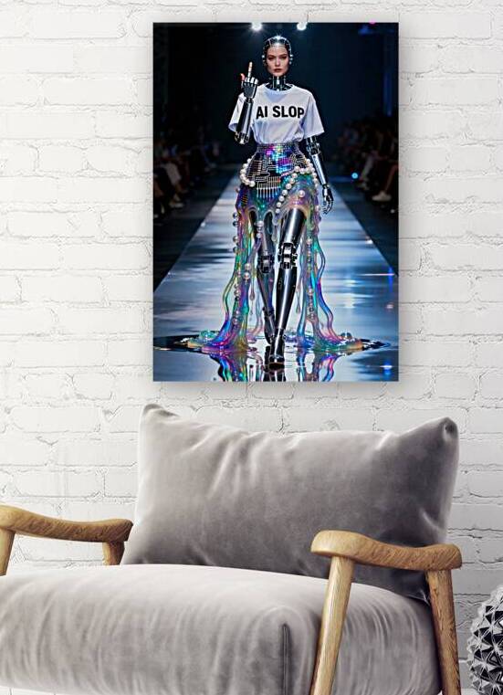 Cyborg Runway Sarcastic Protest Ai Slop Tee by Matthias Hauser