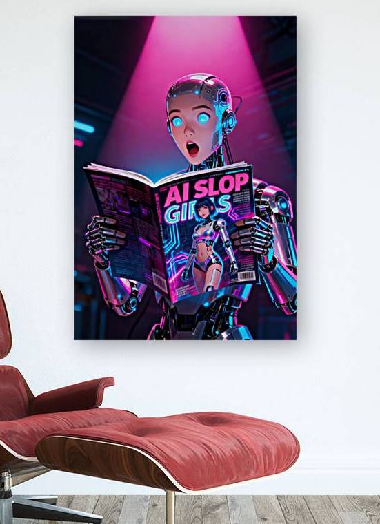 Cyborg Reading AI Slop Magazine by Matthias Hauser