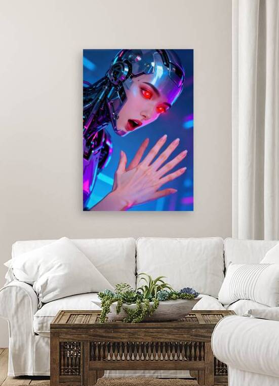 Surprised Cyborg Woman Reacts to Hand with too many Fingers by Matthias Hauser