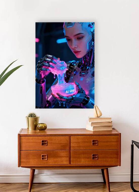 Cyborg Woman Holding Neon Slime Ai Slop by Matthias Hauser