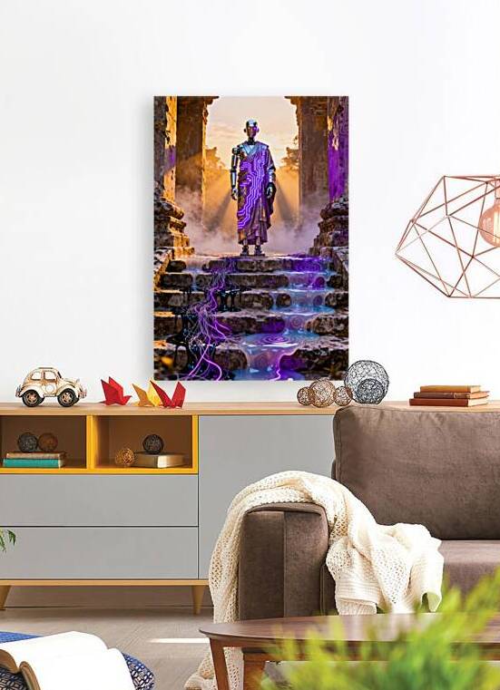 Robot Monk at Ancient Temple Neon Circuit Robe by Matthias Hauser