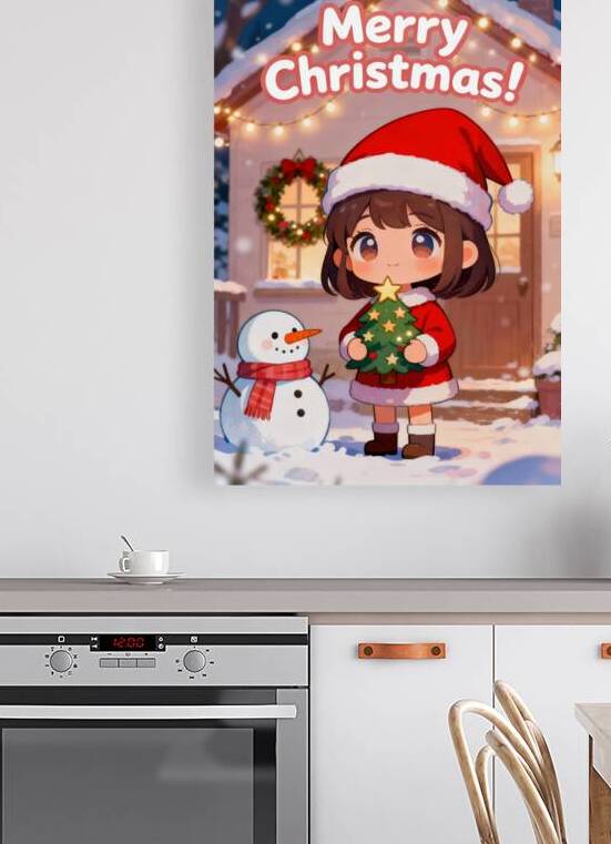 Merry Christmas Kawaii Santa Girl And Snowman by Matthias Hauser