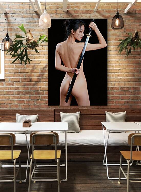 Samurai Spirit - Nude Woman Holding Katana Sword by Matthias Hauser