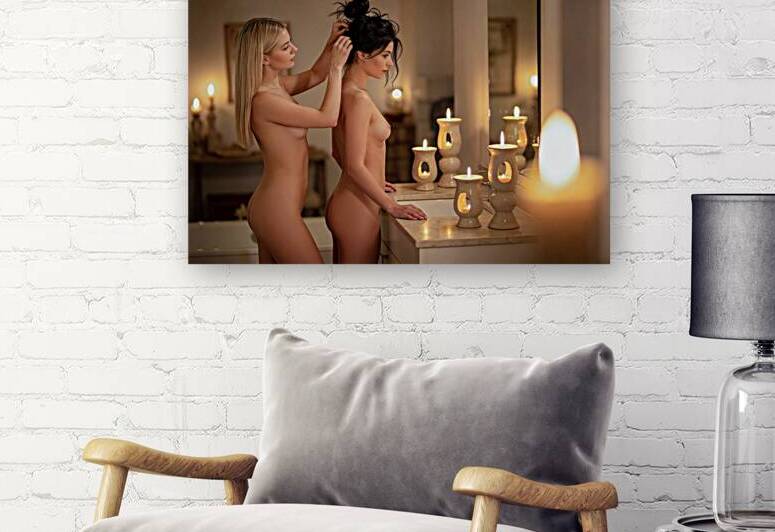 Nude Women in Bathroom - Intimate Candlelit Moment by Matthias Hauser