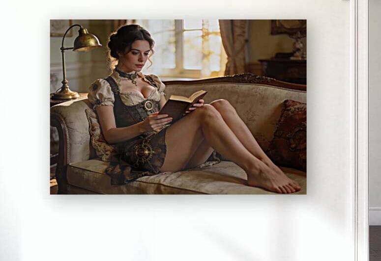 Steampunk Woman Reading in Vintage Room by Matthias Hauser