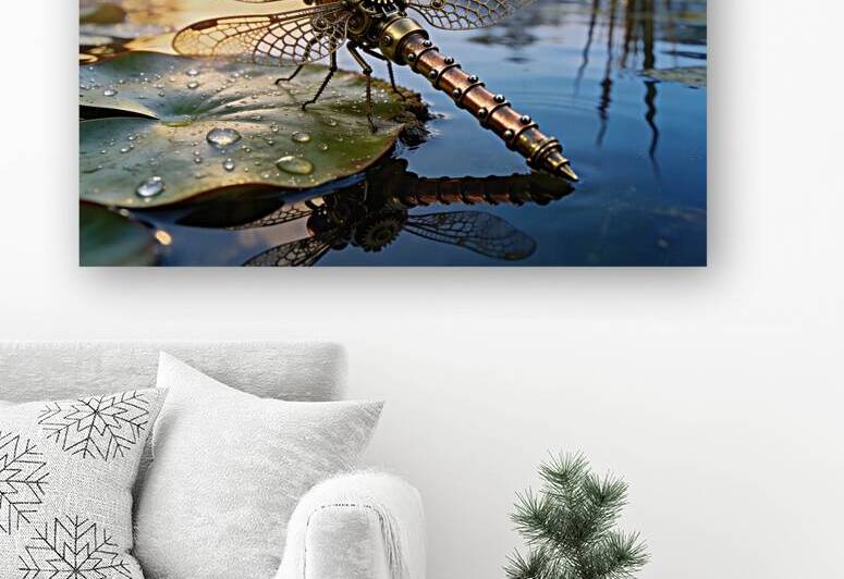 Steampunk Dragonfly On Lilypad At Sunrise by Matthias Hauser