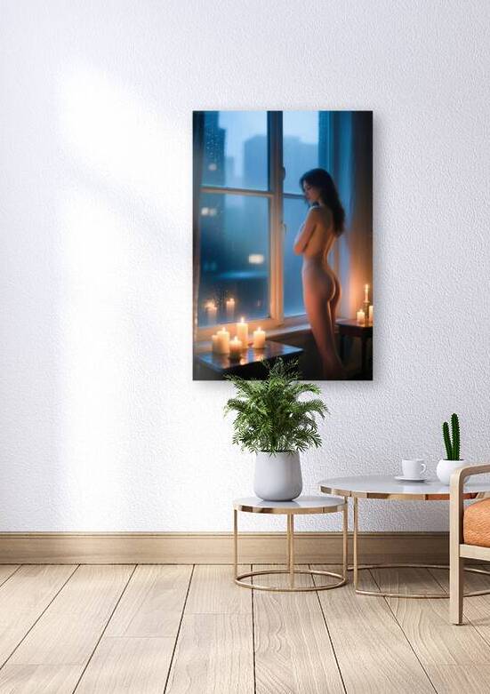 Candlelit Nude Woman By Rainy Window by Matthias Hauser