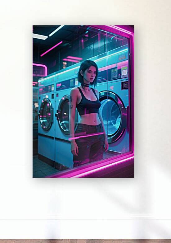 Neon Cyberpunk Laundromat Woman by Matthias Hauser