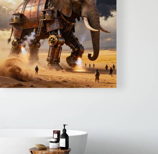 Steampunk Mechanical Elephant Walking Through Desert by Matthias Hauser