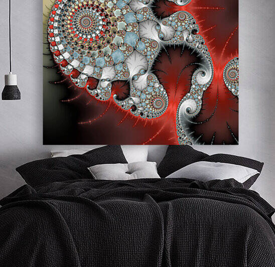 Abstract fractal spirals red grey yellow and light blue by Matthias Hauser
