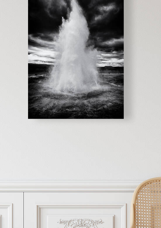 Strokkur geyser Iceland black and white by Matthias Hauser