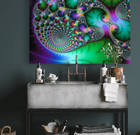 Abstract fractal art green purple jewel colors square format by Matthias Hauser