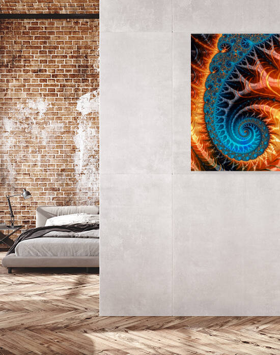 Colorful luxe fractal spiral turquoise brown orange by Matthias Hauser