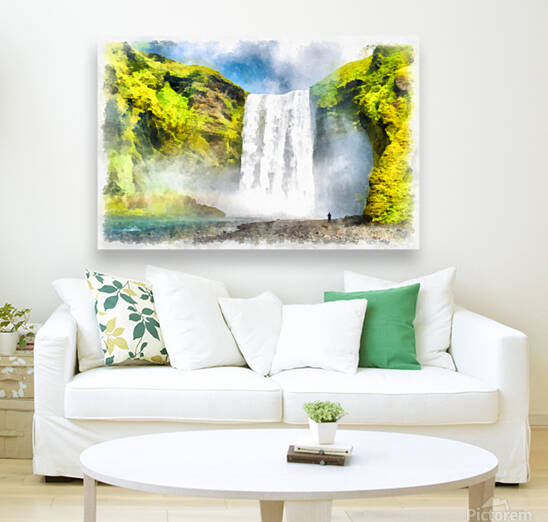 Skogafoss waterfall Iceland painting aquarell watercolor by Matthias Hauser