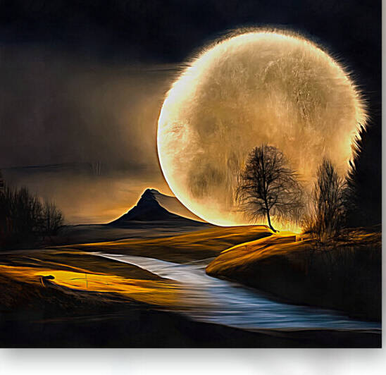 Fantasy Landscape illuminated by a huge moon by Matthias Hauser