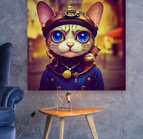 Steampunk Animal 17 Cute Cat Portrait by Matthias Hauser