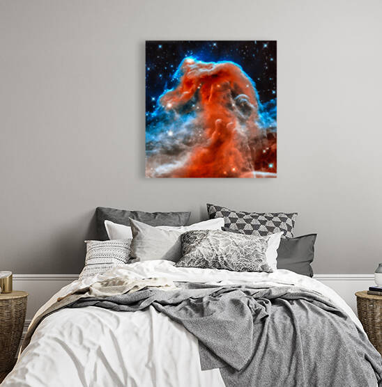 Space image horsehead nebula orange red blue black by Matthias Hauser