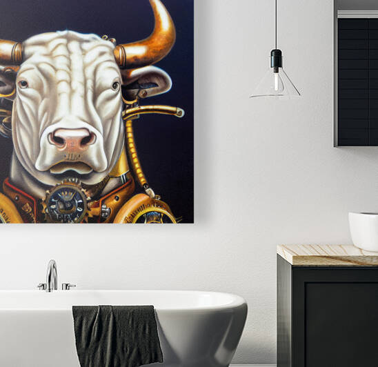 Steampunk Animal 15 Bull Portrait by Matthias Hauser