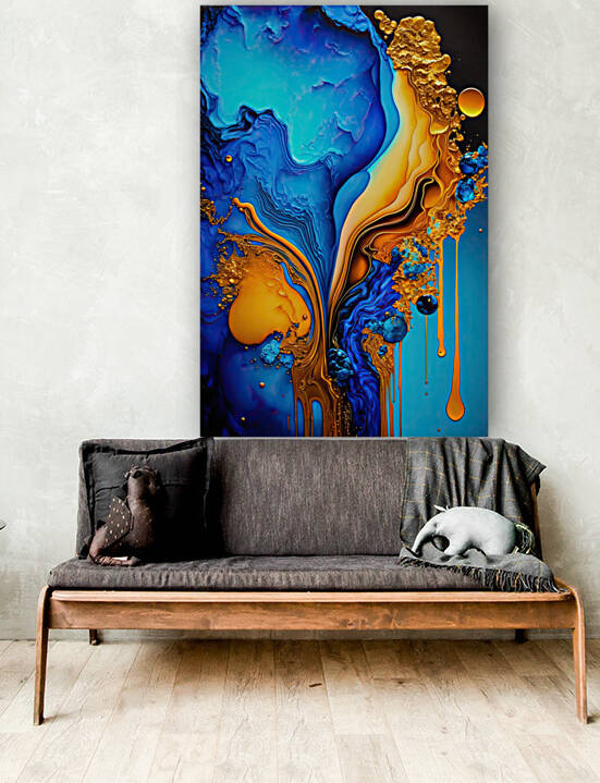 Abstract Art Alcohol Ink Style 02 Blue and Gold by Matthias Hauser