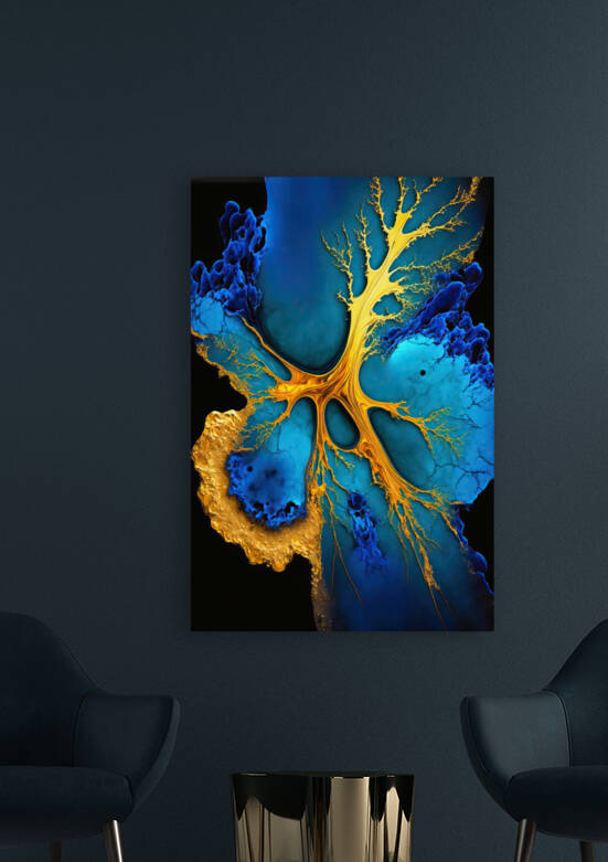 Abstract Art Alcohol Ink Style 09 Blue and Gold by Matthias Hauser