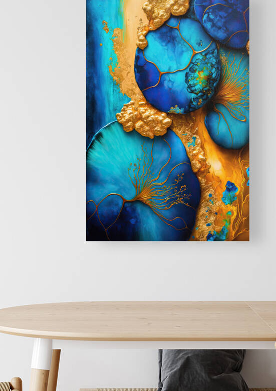 Abstract Art Alcohol Ink Style 03 Blue and Gold by Matthias Hauser