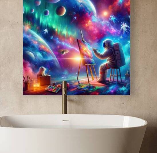 Astronaut painting a colorful cosmic landscape by Matthias Hauser