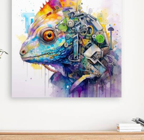 Cyberpunk Chameleon Watercolor Animal 109 by Matthias Hauser