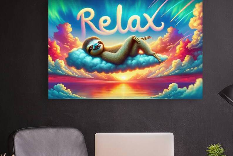 Sloth relaxing on colorful clouds 01 by Matthias Hauser