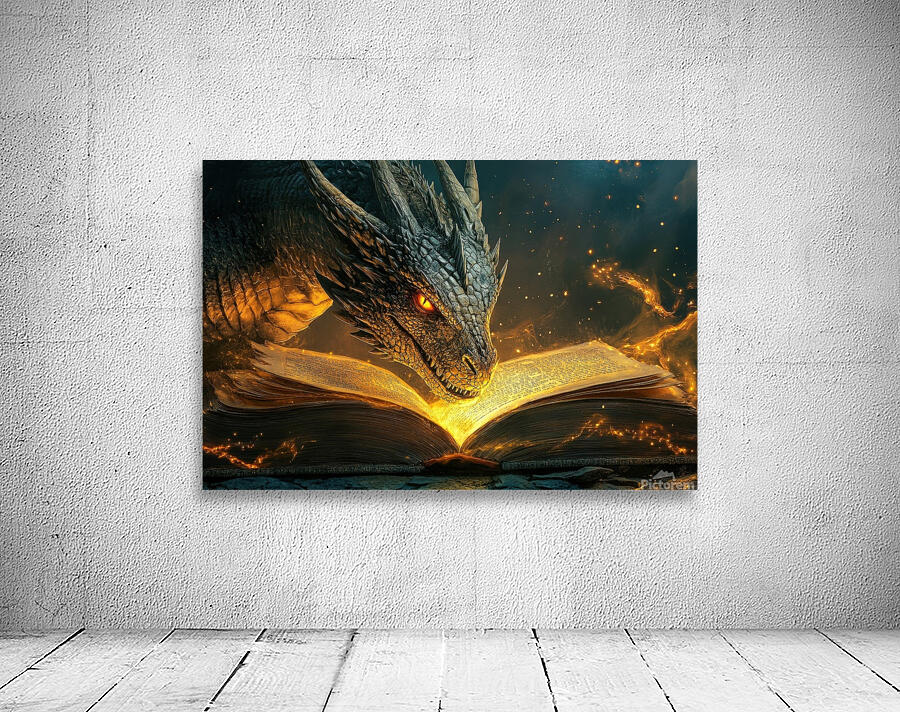 Dragon reading a magic book 01 Wall Preview