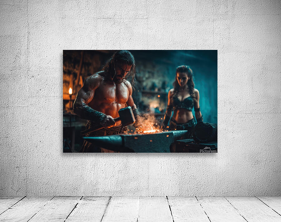 Muscular Blacksmith at the Forge Wall Preview
