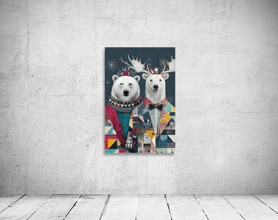 Polar Bear Duo Festive Patchwork Suits Wall Preview